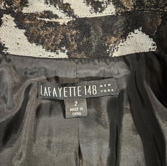 Lafayette 148 Black & Grey Abstract Animal Print Asymmetric Zipper Wool Blazer - Picture 5 of 7